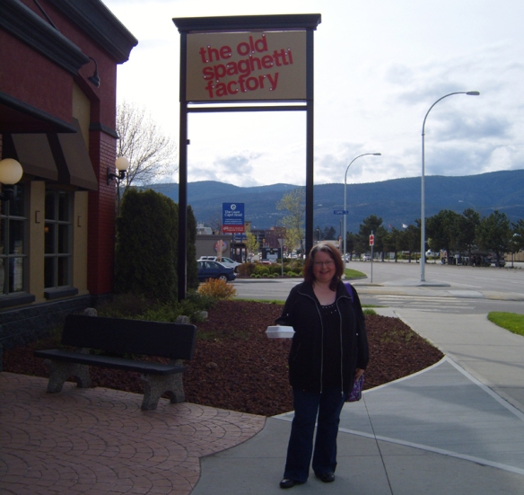 Annie in front of Old Spaghetti Factory in Kelowna April 28, 2012