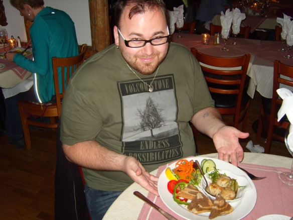 Csaba with scallops at the Gasthaus